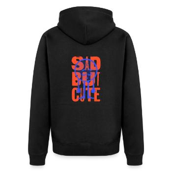 sad but cute, funny retro - Unisex Premium Organic Zip Hoodie - black - Back - Nico (187cm)
