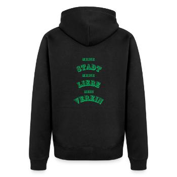 Grün weiß - Unisex Premium Bio Zip Hoodie - Schwarz - Hinten - Nico (187cm)