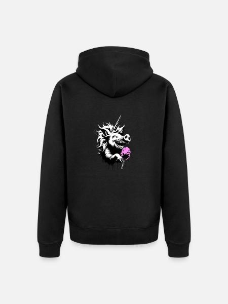 Schweinhorn mit Zuckerwatte - Unisex Premium Bio Zip Hoodie - Schwarz