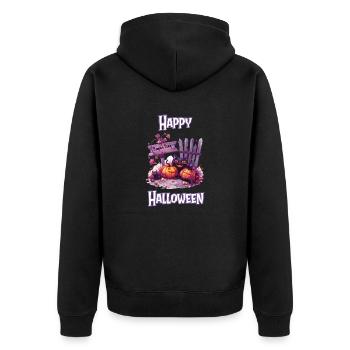 Halloween - Joyeux Halloween Citrouille Patch avec des chats - Veste à capuche bio Premium Unisexe - noir - Dos - Nico (187cm)