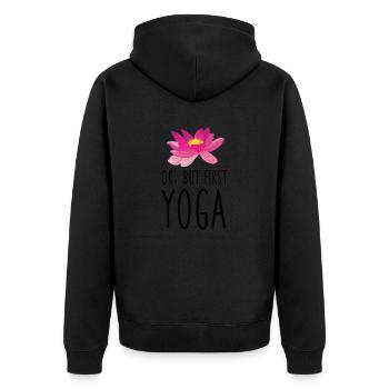 Ok, but first Yoga - Unisex Premium Bio Zip Hoodie - Schwarz - Hinten - Nico (187cm)