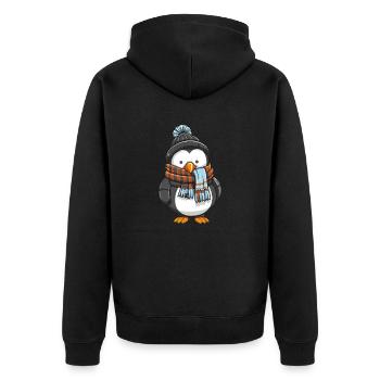 pinguin - Unisex Premium Bio Zip Hoodie - Schwarz - Hinten - Nico (187cm)