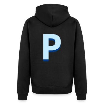 Lettre p bleu pop et moderne - Veste à capuche bio Premium Unisexe - noir - Dos - Nico (187cm)