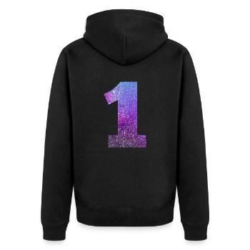 Galaxie Nummer 1 - Unisex Premium Bio Zip Hoodie - Schwarz - Hinten - Nico (187cm)