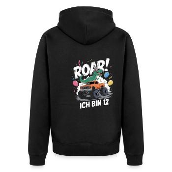 12. Geburtstag 12 Jahre Dino Monstertruck Fan - Unisex Premium Bio Zip Hoodie - Schwarz - Hinten - Nico (187cm)