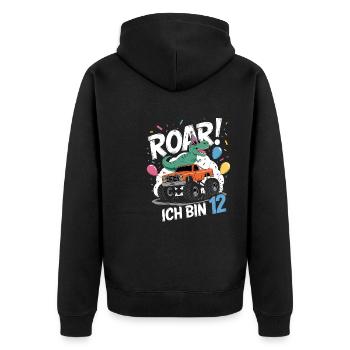 12. Geburtstag 12 Jahre Dino Monstertruck Fan - Unisex Premium Bio Zip Hoodie - Schwarz - Hinten - Nico (187cm)