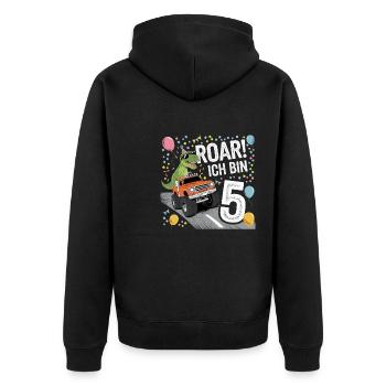 5. Geburtstag 5 Jahre Dino Monstertruck Fan - Unisex Premium Bio Zip Hoodie - Schwarz - Hinten - Nico (187cm)