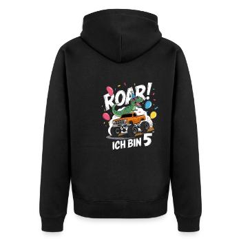 5. Geburtstag 5 Jahre Dino Monstertruck Fan - Unisex Premium Bio Zip Hoodie - Schwarz - Hinten - Nico (187cm)