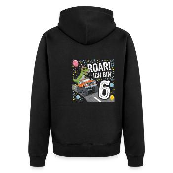 6. Geburtstag 6 Jahre Dino Monstertruck Fan - Unisex Premium Bio Zip Hoodie - Schwarz - Hinten - Nico (187cm)