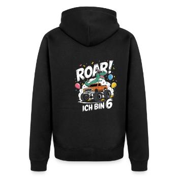 6. Geburtstag 6 Jahre Dino Monstertruck Fan - Unisex Premium Bio Zip Hoodie - Schwarz - Hinten - Nico (187cm)