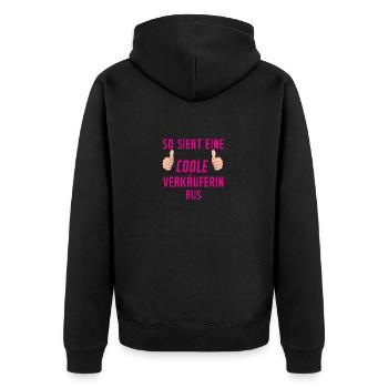 Verkäuferin | lustiger Spruch | Verkaufsjob - Unisex Premium Bio Zip Hoodie - Schwarz - Hinten - Nico (187cm)