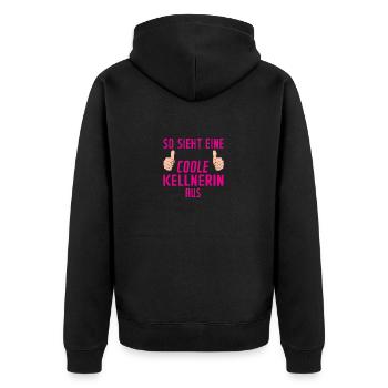 Kellnerin | lustig Spruch | kellnern | Bedienung - Unisex Premium Bio Zip Hoodie - Schwarz - Hinten - Nico (187cm)