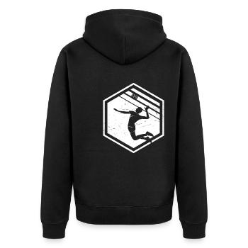 Volley Volleyball Volleyballer Volleyballspieler - Unisex Premium Bio Zip Hoodie - Schwarz - Hinten - Nico (187cm)