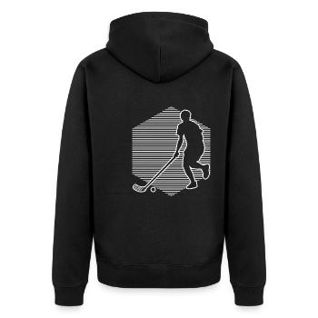 Innebandy Herren Salibandy Hockey Floorball - Unisex Premium Bio Zip Hoodie - Schwarz - Hinten - Nico (187cm)