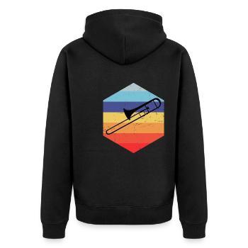 Herren Blechbläser Jazz Posaune Posaunisten - Unisex Premium Bio Zip Hoodie - Schwarz - Hinten - Nico (187cm)