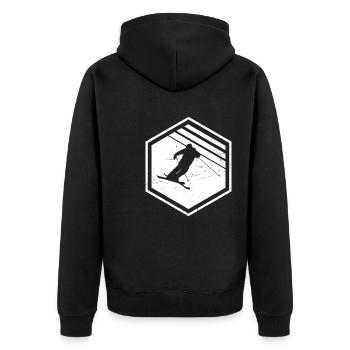 Ski Jumping Herren Freestyle Ski Slopestyle - Unisex Premium Bio Zip Hoodie - Schwarz - Hinten - Nico (187cm)