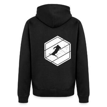 Ski Freestyle Damen Herren Ski Jumping Slopestyle - Unisex Premium Bio Zip Hoodie - Schwarz - Hinten - Nico (187cm)