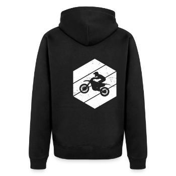 Motocross Damen Herren Freestyle Motocross - Unisex Premium Bio Zip Hoodie - Schwarz - Hinten - Nico (187cm)