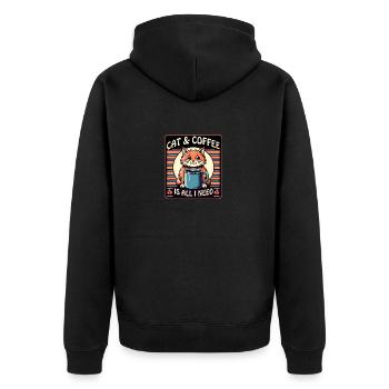 Katze und Kaffee ist alles was ich brauche - Unisex Premium Bio Zip Hoodie - Schwarz - Hinten - Nico (187cm)