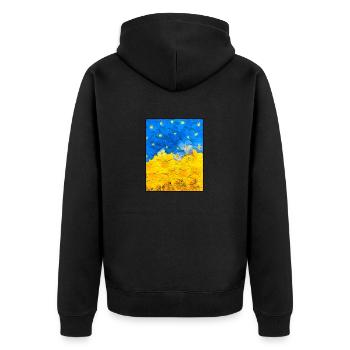 Stiefmütterchen. Bild von Blumen. Flagge der Ukraine. UA Kunst - Unisex Premium Bio Zip Hoodie - Schwarz - Hinten - Nico (187cm)
