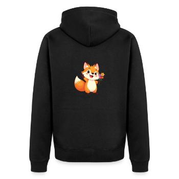 Renard de dessin animé joyeux avec bouquet de fleurs - Veste à capuche bio Premium Unisexe - noir - Dos - Nico (187cm)