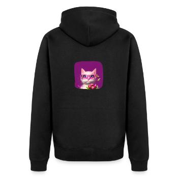 Chat dans des lunettes tendant des fleurs - Veste à capuche bio Premium Unisexe - noir - Dos - Nico (187cm)