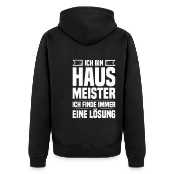 Ich bin Hausmeister ich finde Lösung Gebäudewart - Unisex Premium Bio Zip Hoodie - Schwarz - Hinten - Nico (187cm)