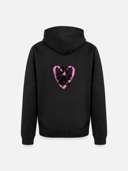 Paw print with heart, pink - Unisex Premium Organic Zip Hoodie - black