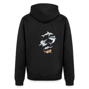 Haifische - Unisex Premium Bio Zip Hoodie - Schwarz - Hinten - Nico (187cm)