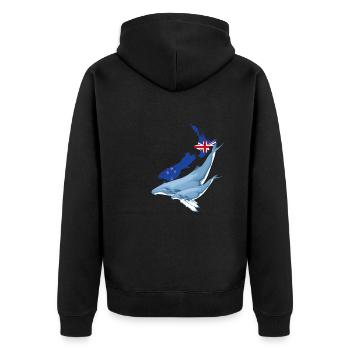 Buckelwal Neuseeland - Unisex Premium Bio Zip Hoodie - Schwarz - Hinten - Nico (187cm)