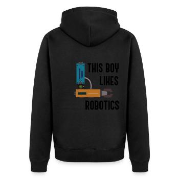 Junge mag Roboter Maschinenbauingenieur Robotik - Unisex Premium Bio Zip Hoodie - Schwarz - Hinten - Nico (187cm)