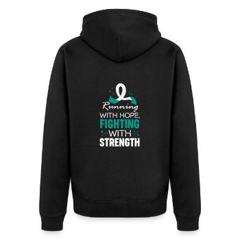 Laufen mit Hoffnung Krebs-Aufklärungslauf - Unisex Premium Bio Zip Hoodie - Schwarz - Hinten - Nico (187cm)