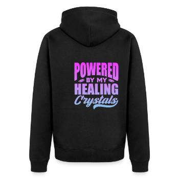 Powered by my healing crystals - Unisex Premium Organic Zip Hoodie - black - Back - Nico (187cm)