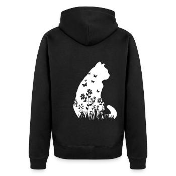 Nette Katze Blumenmuster Silhouette Katze Liebhaber Geschenk - Unisex Premium Bio Zip Hoodie - Schwarz - Hinten - Nico (187cm)