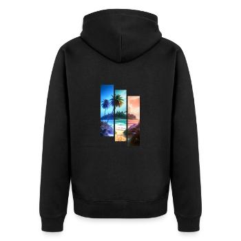 BEACH Streifen in 3 Farben - Unisex Premium Bio Zip Hoodie - Schwarz - Hinten - Nico (187cm)