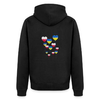 Polen Solidarität und ein Herz für die Ukraine - Unisex Premium Bio Zip Hoodie - Schwarz - Hinten - Nico (187cm)