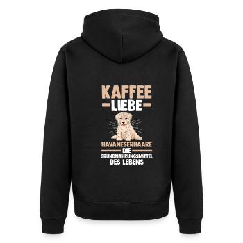 Hund Kaffee Havaneser - Unisex Premium Bio Zip Hoodie - Schwarz - Hinten - Nico (187cm)