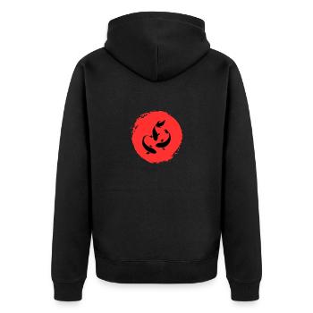 Japanische Schriftzeichen Kunst - ApriNoeScor - Unisex Premium Bio Zip Hoodie - Schwarz - Hinten - Nico (187cm)