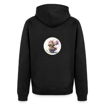 Tier Küken fantasy und niedlich - Unisex Premium Bio Zip Hoodie - Schwarz - Hinten - Nico (187cm)