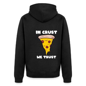 In Crust We Trust Pizza -Lieferant - Unisex Premium Bio Zip Hoodie - Schwarz - Hinten - Nico (187cm)