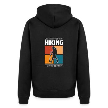 Hiking - Unisex Premium Bio Zip Hoodie - Schwarz - Hinten - Nico (187cm)