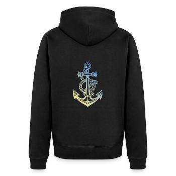 Anker Hafen - Unisex Premium Bio Zip Hoodie - Schwarz - Hinten - Nico (187cm)