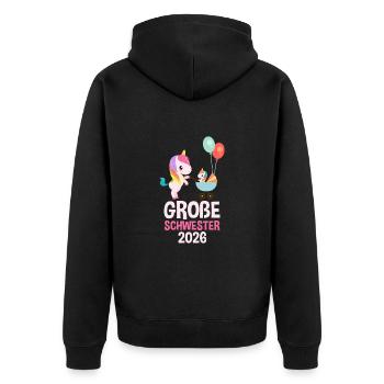Große Schwester 2026 Süße Einhorn - Unisex Premium Bio Zip Hoodie - Schwarz - Hinten - Nico (187cm)