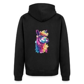 Alpaka Lama für Alpakaliebhaber - Unisex Premium Bio Zip Hoodie - Schwarz - Hinten - Nico (187cm)