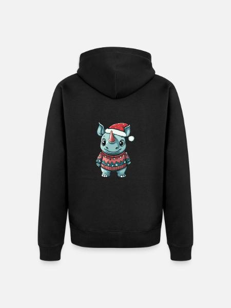 Rhino Christmas Comic - Unisex Premium Organic Zip Hoodie - black
