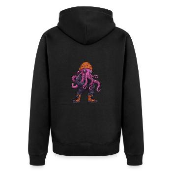 Oktopus Lustig Winter - Unisex Premium Bio Zip Hoodie - Schwarz - Hinten - Nico (187cm)