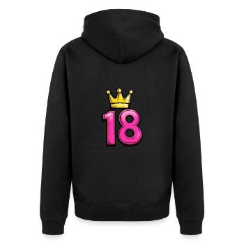18 Zahl Krone - Unisex Premium Bio Zip Hoodie - Schwarz - Hinten - Nico (187cm)