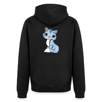 Katze Kätzchen Mietze Mietzekatze Tier - Unisex Premium Bio Zip Hoodie - Schwarz - Hinten - Nico (187cm)
