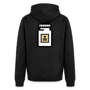 Tablettendose für Pillen und Medikamente - Unisex Premium Bio Zip Hoodie - Schwarz - Hinten - Nico (187cm)