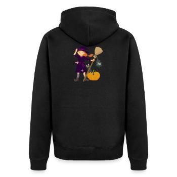 Hexe mit Besen und Katze - Unisex Premium Bio Zip Hoodie - Schwarz - Hinten - Nico (187cm)